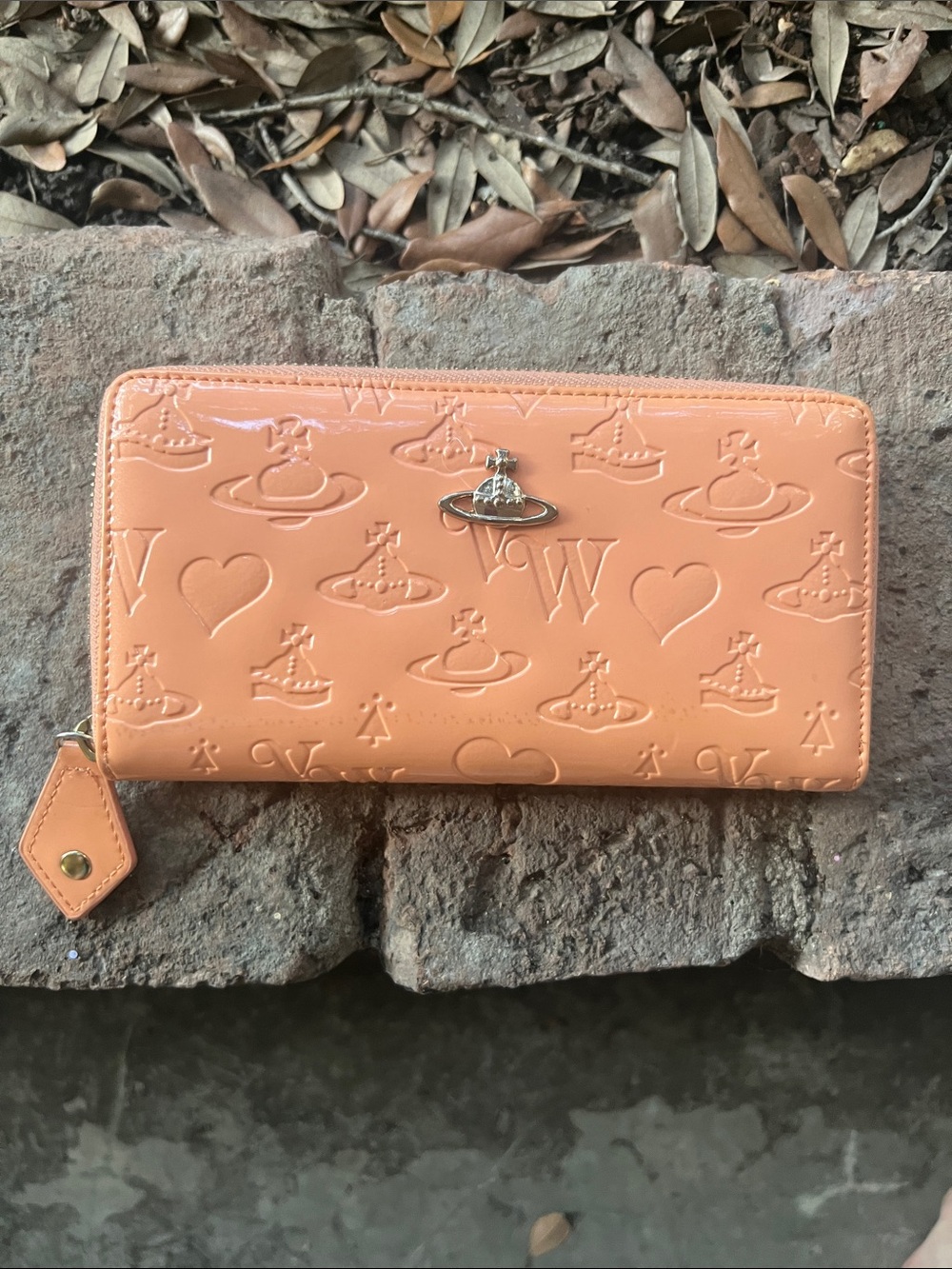 Vivienne Westwood Peach Embossed Patent Zip Wallet